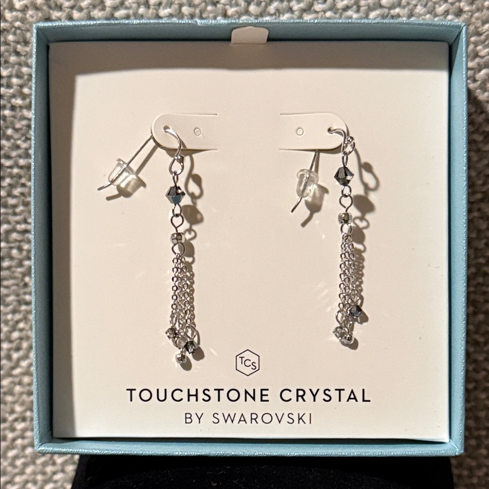 Touchstone Crystal by Swarovski Full Swing Silver Dangle Earrings